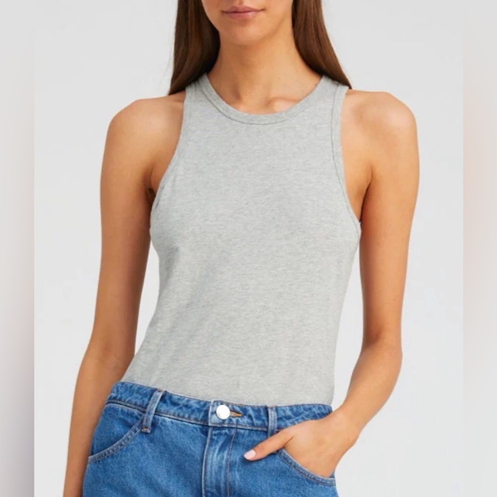 Grey Tank Top Sleeveless Ribbed Knit